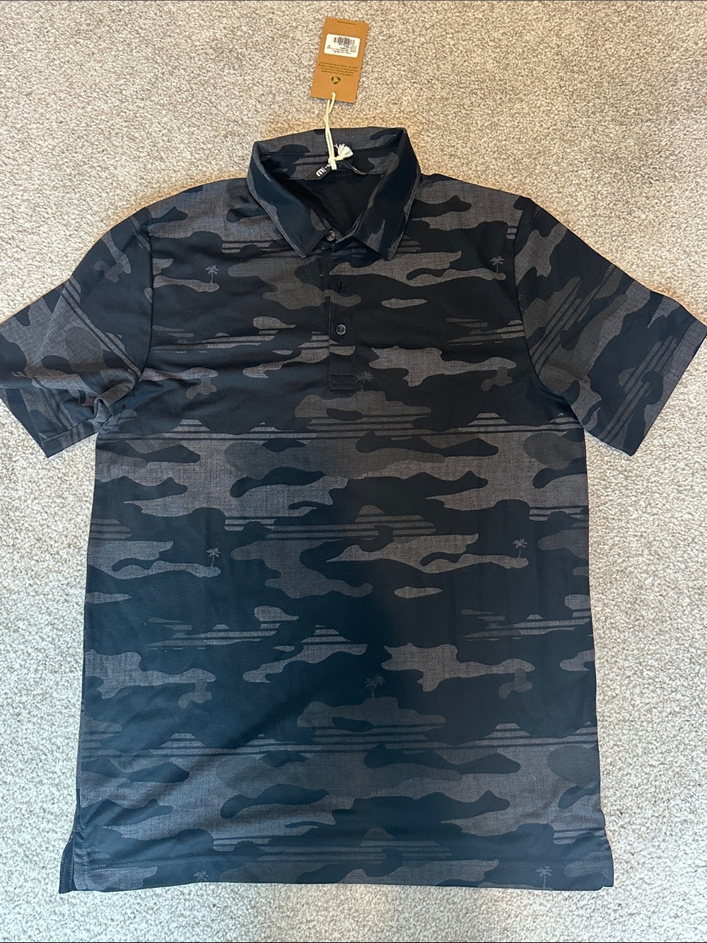 Travis Mathew Men's Black & Gray Camo Polo